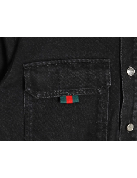 Gucci patch embroidered denim jacket,Gucci Jacket,Jacket,APPAREL