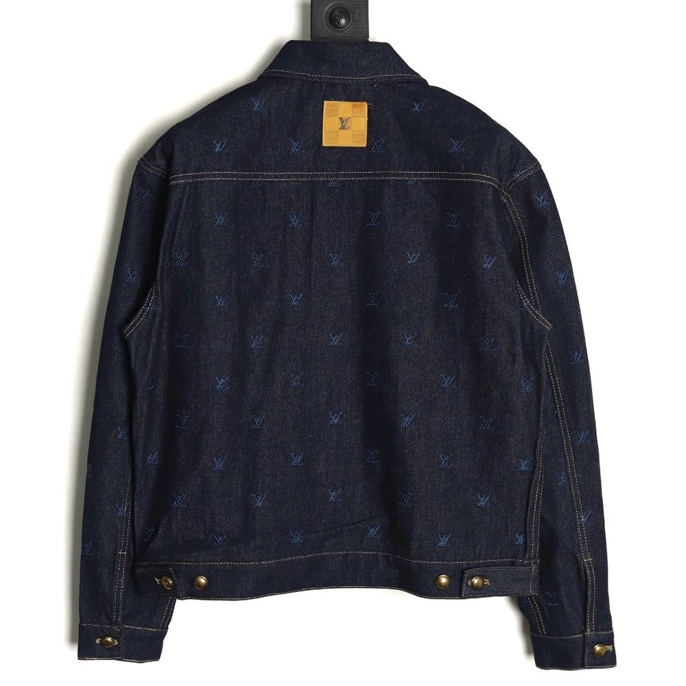 Louis Vuitton Logo Embroidered Blue Denim Jacket,Louis Vuitton Jacket,Jacket,APPAREL