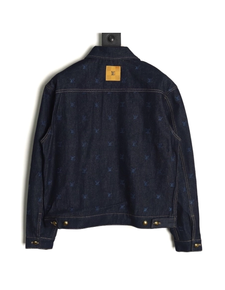 Louis Vuitton Logo Embroidered Blue Denim Jacket,Louis Vuitton Jacket,Jacket,APPAREL
