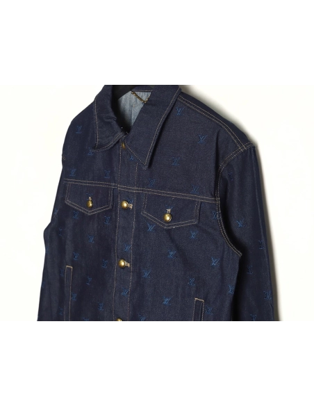 Louis Vuitton Logo Embroidered Blue Denim Jacket,Louis Vuitton Jacket,Jacket,APPAREL
