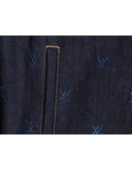Louis Vuitton Logo Embroidered Blue Denim Jacket,Louis Vuitton Jacket,Jacket,APPAREL