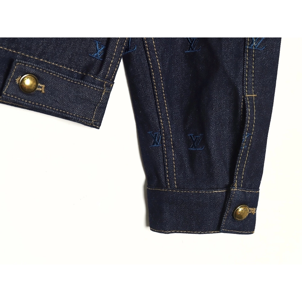 Louis Vuitton Logo Embroidered Blue Denim Jacket,Louis Vuitton Jacket,Jacket,APPAREL
