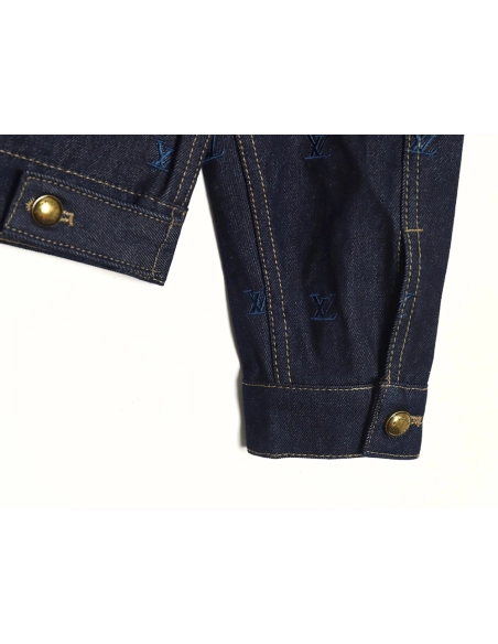 Louis Vuitton Logo Embroidered Blue Denim Jacket,Louis Vuitton Jacket,Jacket,APPAREL