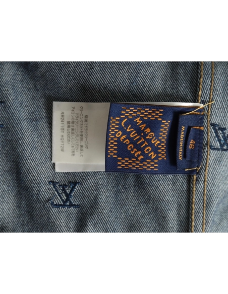 Louis Vuitton Logo Embroidered Blue Denim Jacket,Louis Vuitton Jacket,Jacket,APPAREL