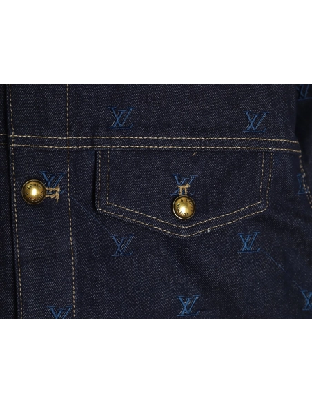 Louis Vuitton Logo Embroidered Blue Denim Jacket,Louis Vuitton Jacket,Jacket,APPAREL
