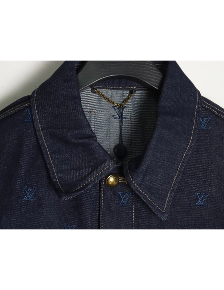 Louis Vuitton Logo Embroidered Blue Denim Jacket,Louis Vuitton Jacket,Jacket,APPAREL