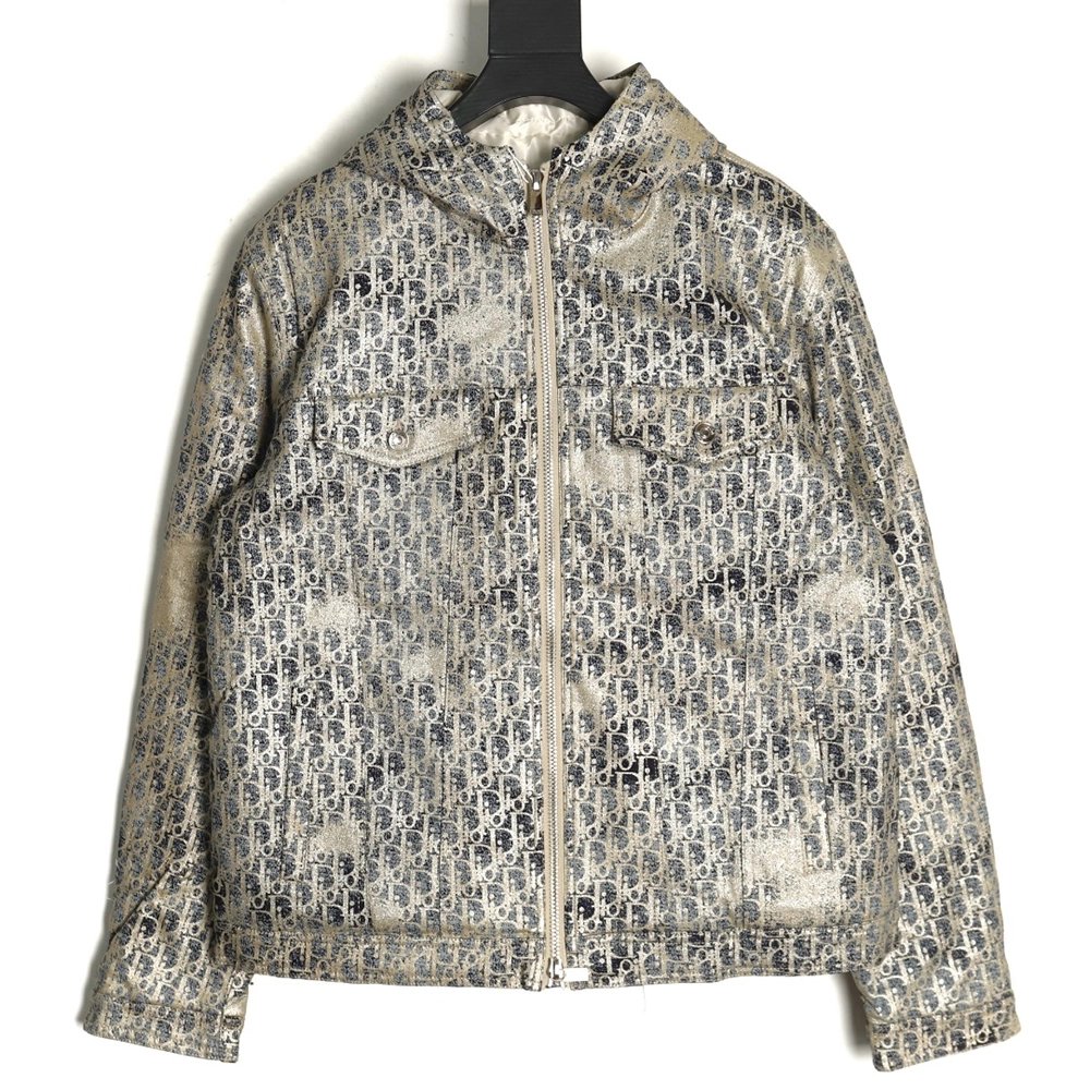 Dior all over print jacquard hooded down jacket,Dior Jacket,Jacket,APPAREL