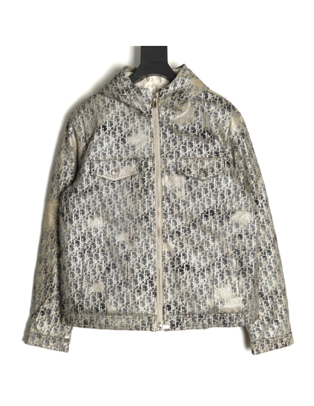 Dior all over print jacquard hooded down jacket,Dior Jacket,Jacket,APPAREL