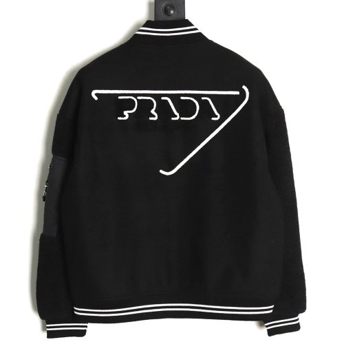 Prada lambswool patchwork baseball jacket,Prada Jacket,Jacket,APPAREL