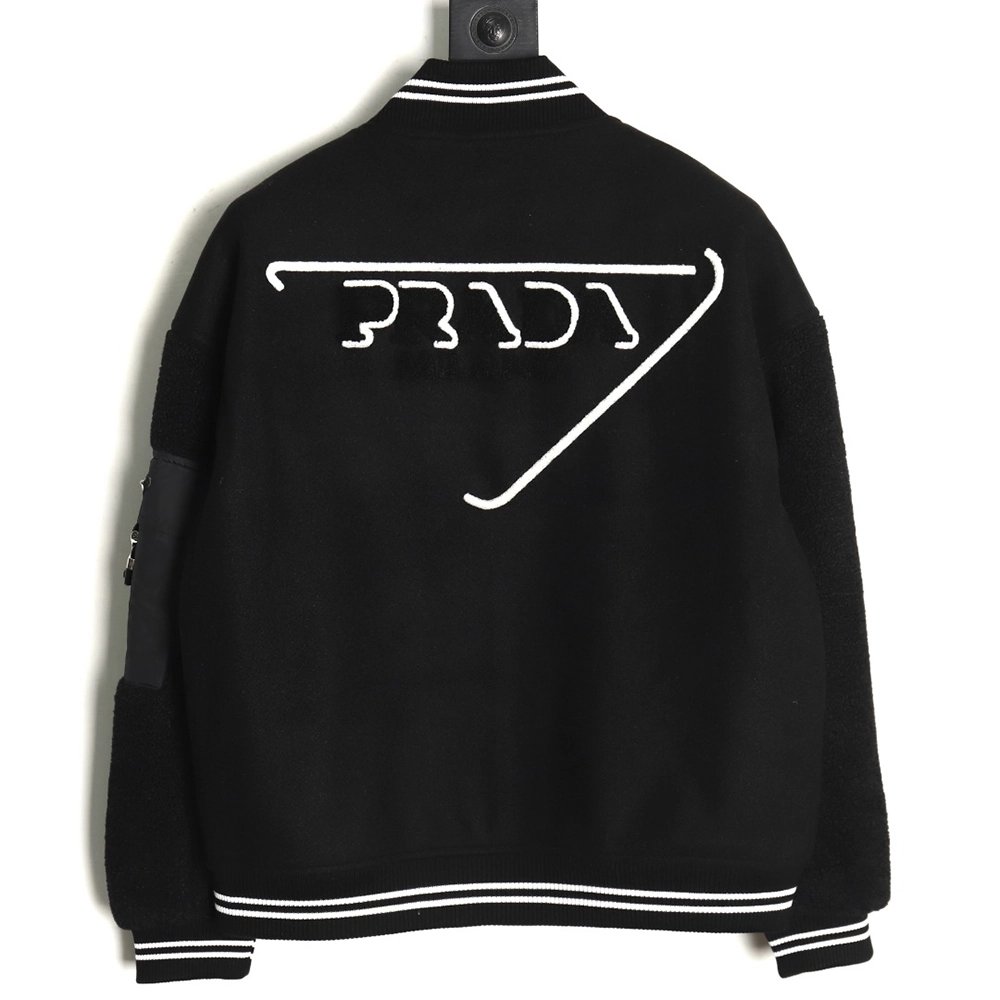 Prada lambswool patchwork baseball jacket,Prada Jacket,Jacket,APPAREL