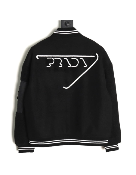 Prada lambswool patchwork baseball jacket,Prada Jacket,Jacket,APPAREL