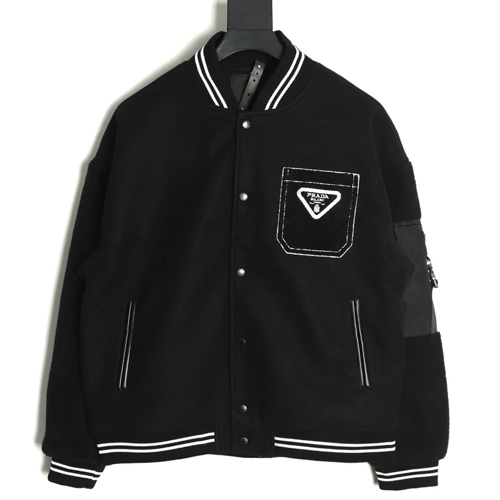 Prada lambswool patchwork baseball jacket,Prada Jacket,Jacket,APPAREL