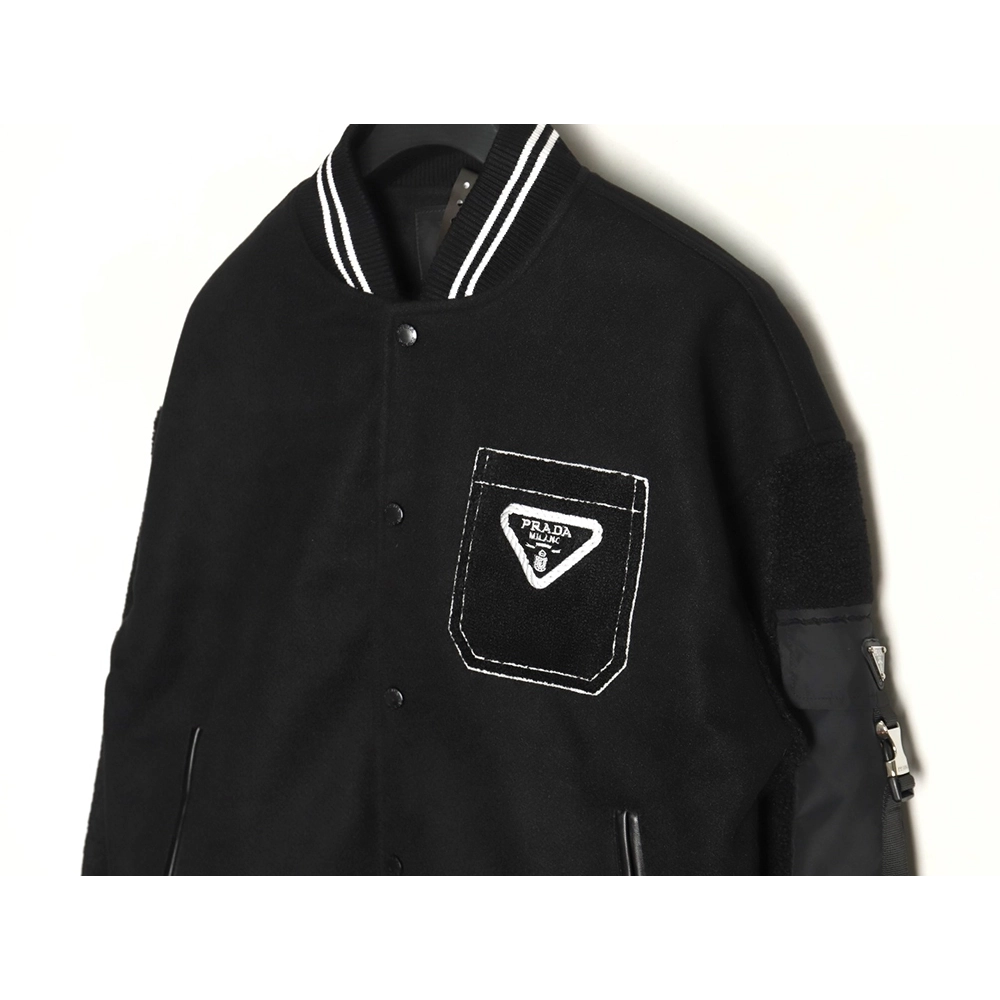Prada lambswool patchwork baseball jacket,Prada Jacket,Jacket,APPAREL