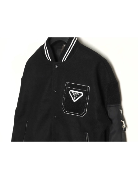 Prada lambswool patchwork baseball jacket,Prada Jacket,Jacket,APPAREL
