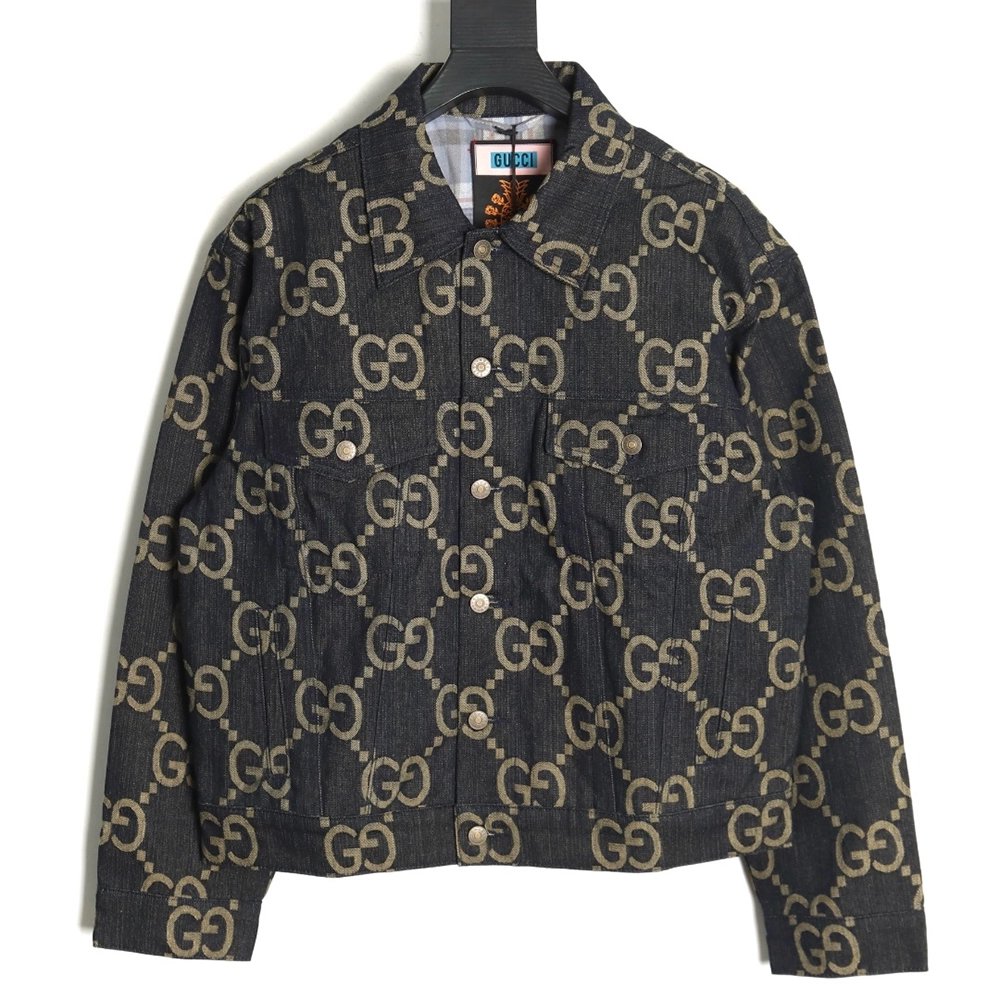 Gucci classic pineapple double G jacquard denim jacket,Gucci Jacket,Jacket,APPAREL