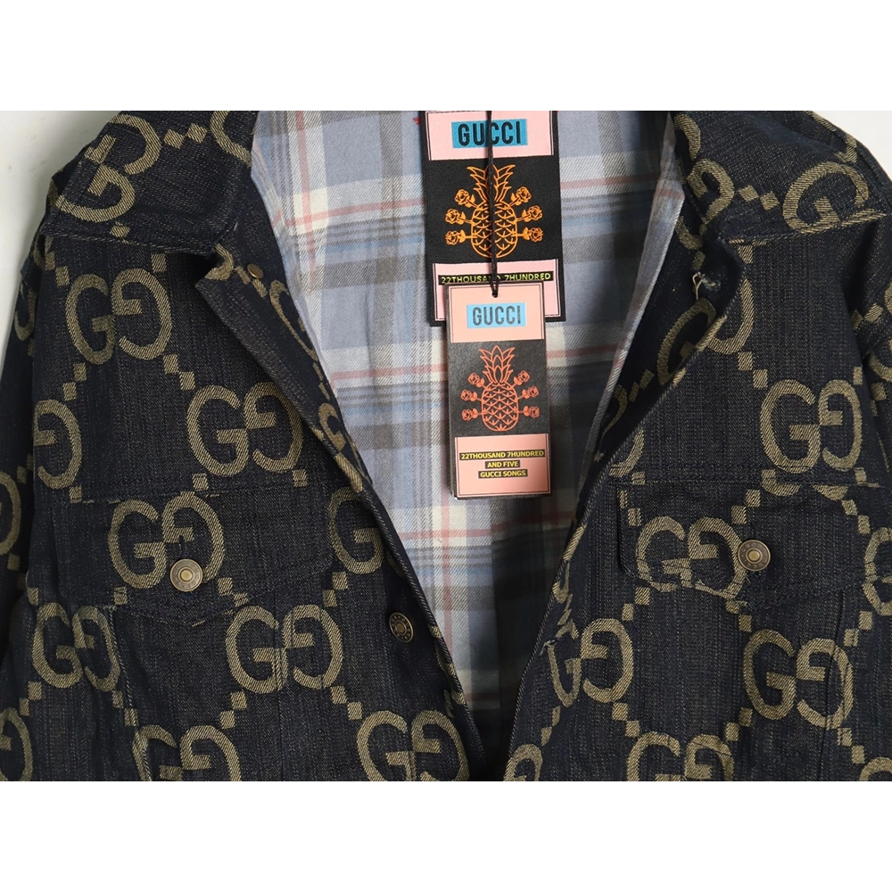 Gucci classic pineapple double G jacquard denim jacket,Gucci Jacket,Jacket,APPAREL