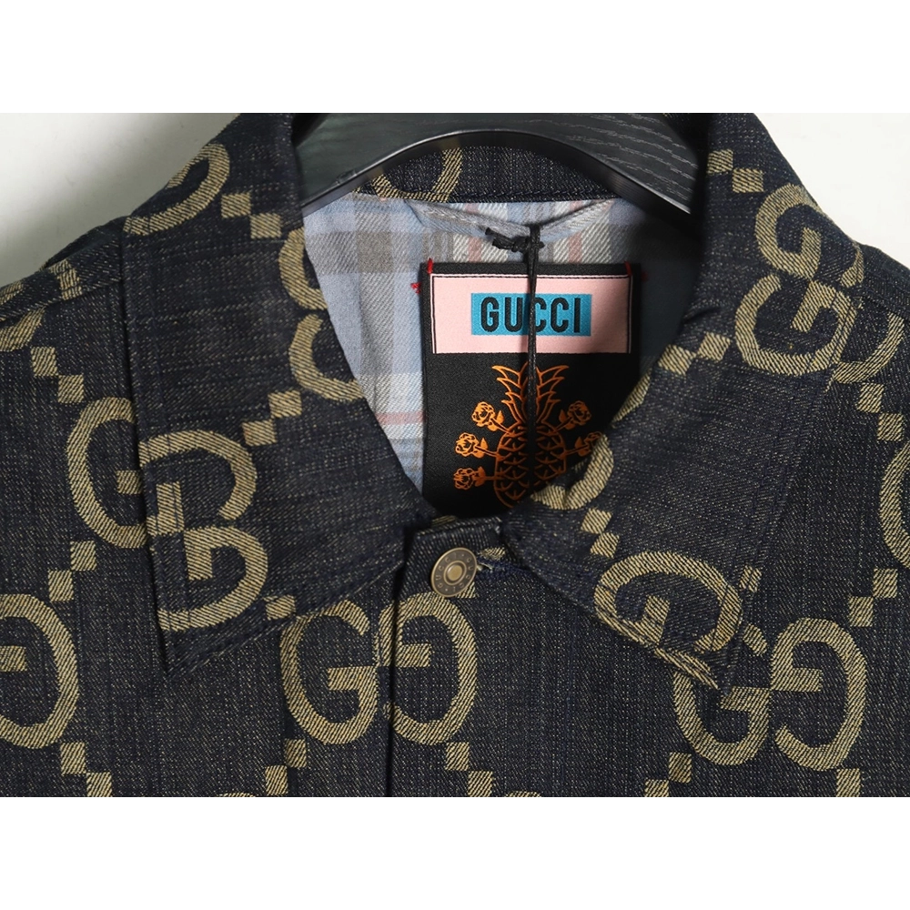 Gucci classic pineapple double G jacquard denim jacket,Gucci Jacket,Jacket,APPAREL