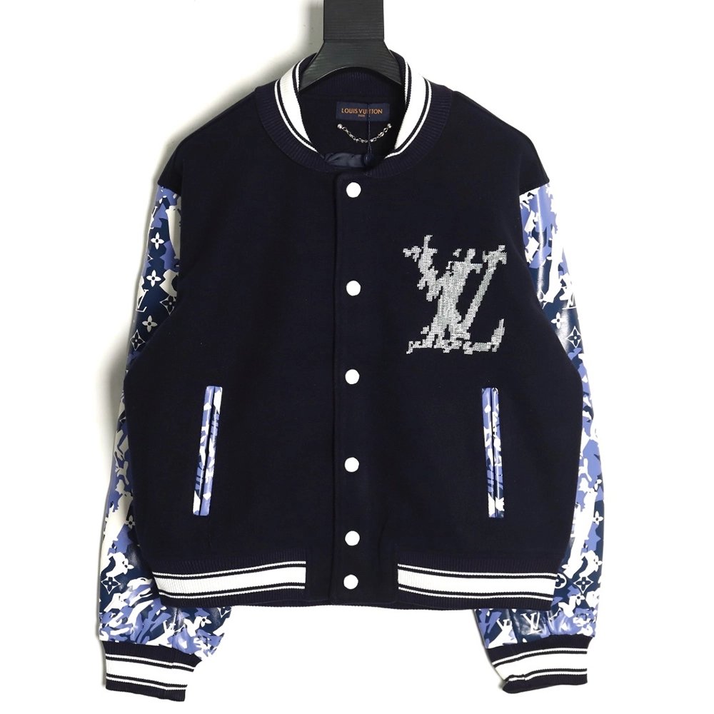 Louis Vuitton presbyopic patchwork baseball jacket,Louis Vuitton Jacket,Jacket,APPAREL