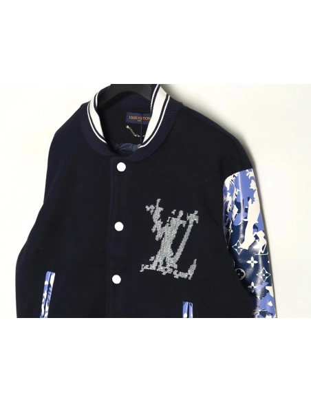 Louis Vuitton presbyopic patchwork baseball jacket,Louis Vuitton Jacket,Jacket,APPAREL