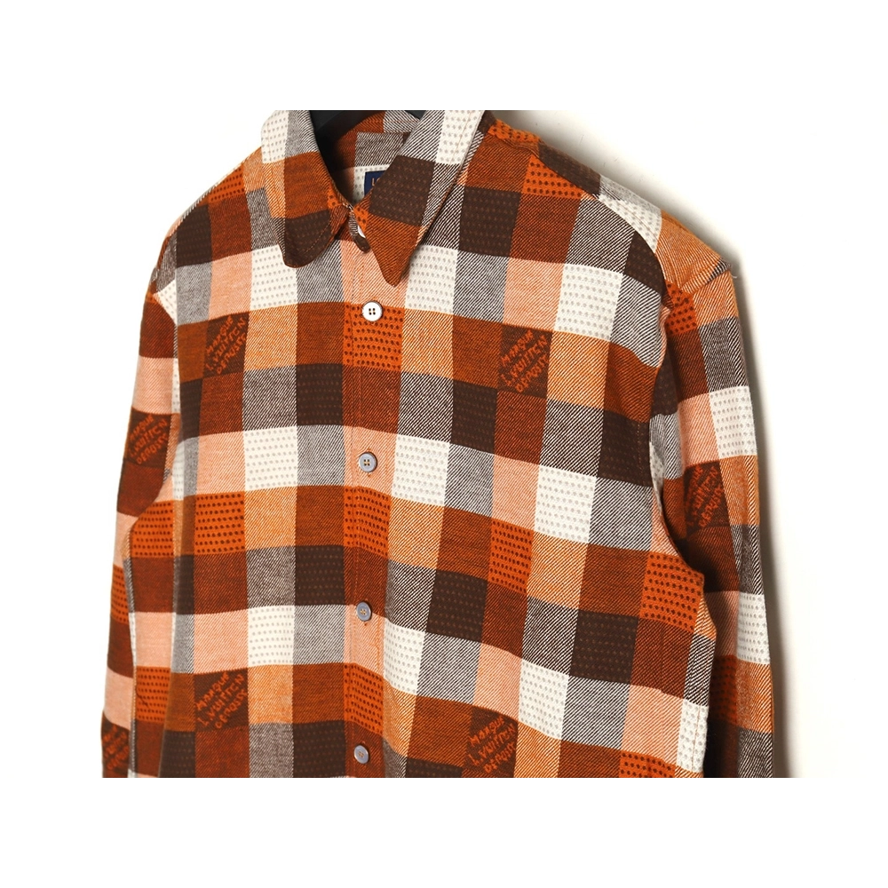 Louis Vuitton Orange Checkerboard Jacquard Flannel Shirt,Louis Vuitton Shirt,Shirt,APPAREL