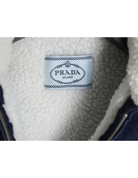 Prada denim lambswool lapel jacket,Prada Jacket,Jacket,APPAREL