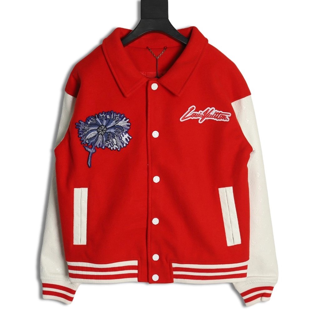 Louis Vuitton floral embroidered baseball jacket,Louis Vuitton Jacket,Jacket,APPAREL