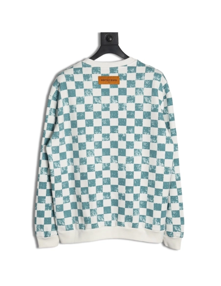 Louis Vuitton White and green checkerboard fleece crew neck sweatshirt,Louis Vuitton Sweatshirt,Low Price High quality,legit sel