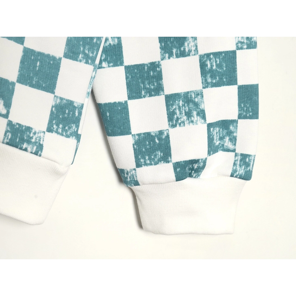 Louis Vuitton White and green checkerboard fleece crew neck sweatshirt,Louis Vuitton Sweatshirt,Low Price High quality,legit sel