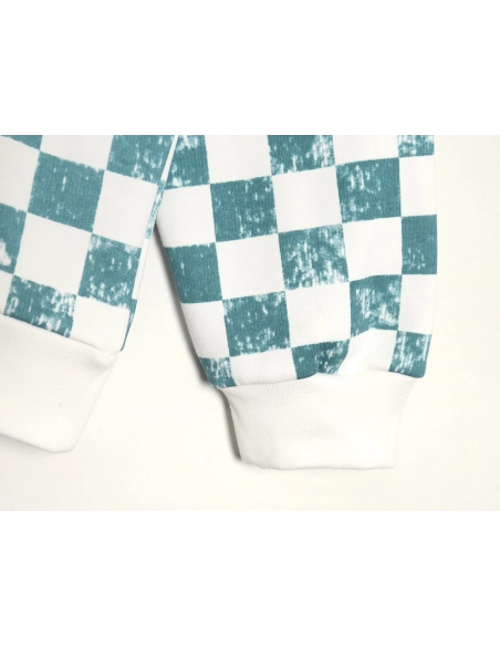 Louis Vuitton White and green checkerboard fleece crew neck sweatshirt,Louis Vuitton Sweatshirt,Low Price High quality,legit sel