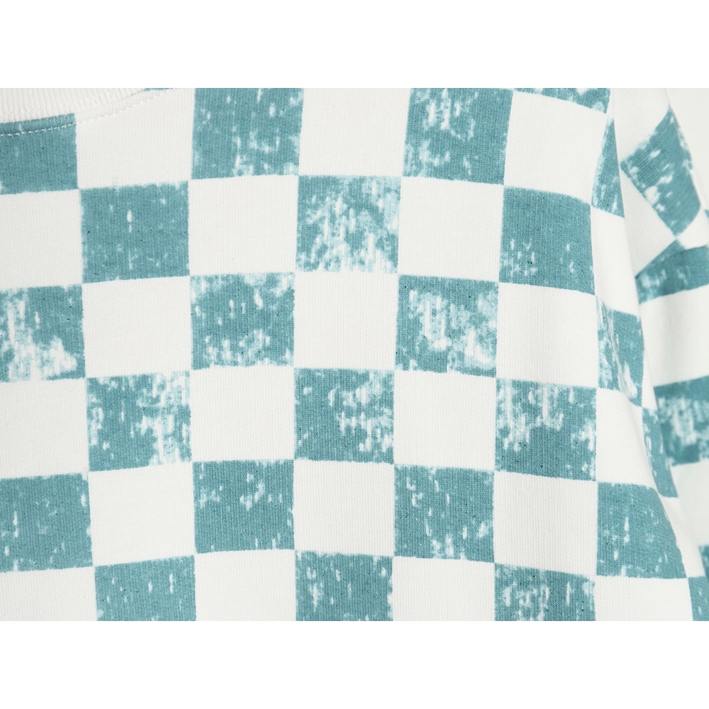 Louis Vuitton White and green checkerboard fleece crew neck sweatshirt,Louis Vuitton Sweatshirt,Low Price High quality,legit sel