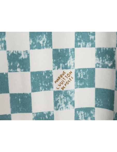 Louis Vuitton White and green checkerboard fleece crew neck sweatshirt,Louis Vuitton Sweatshirt,Low Price High quality,legit sel