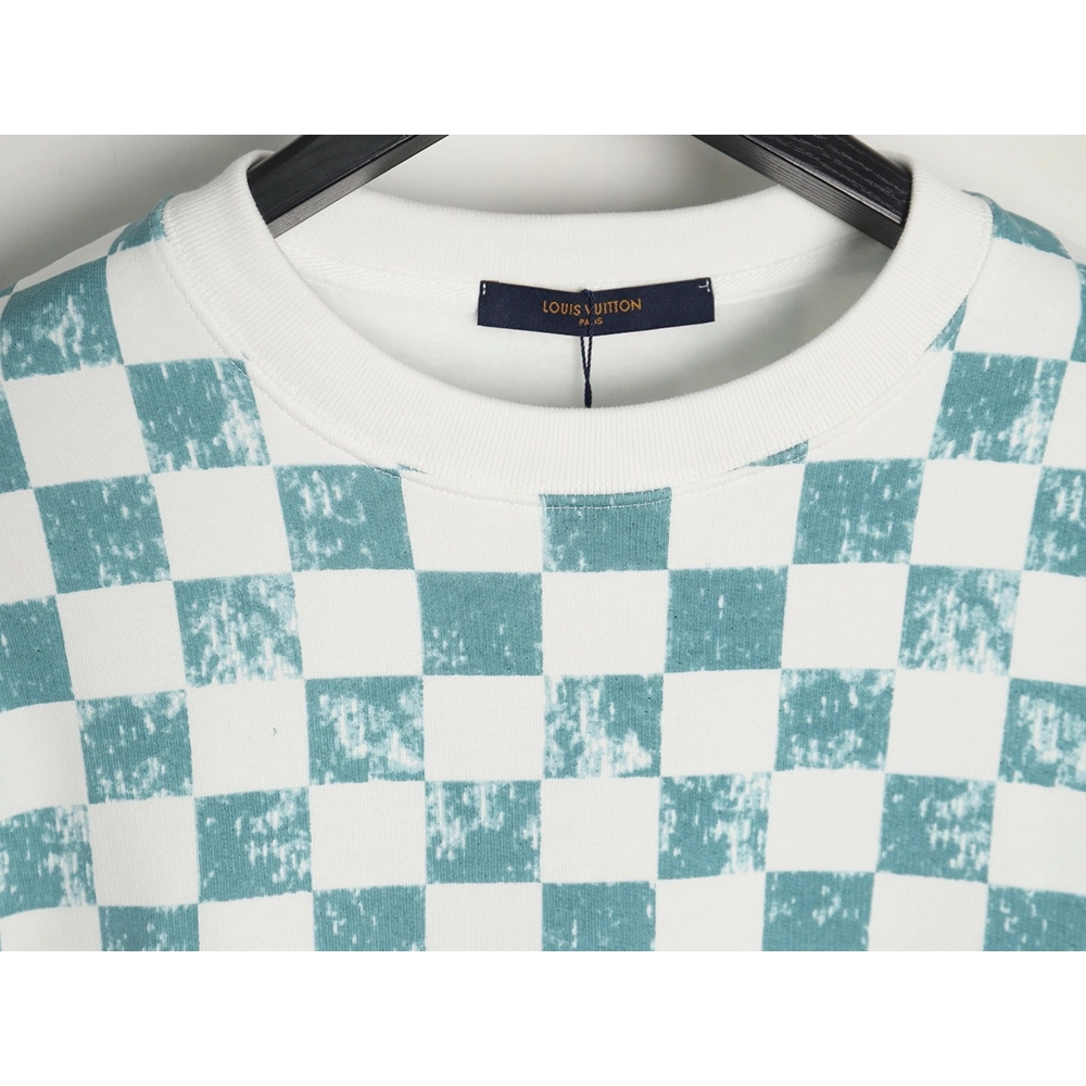 Louis Vuitton White and green checkerboard fleece crew neck sweatshirt,Louis Vuitton Sweatshirt,Low Price High quality,legit sel