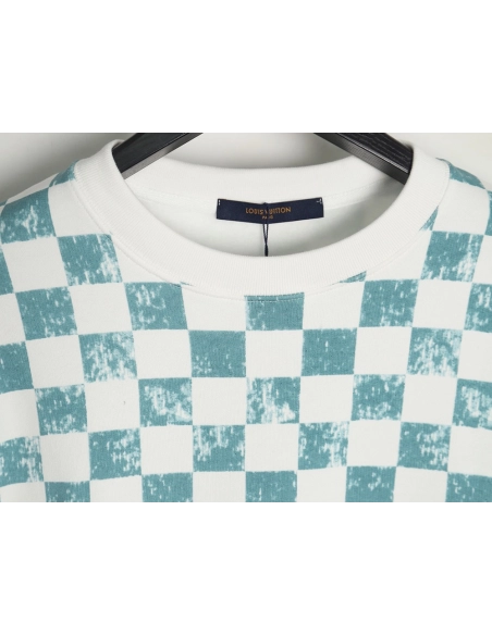 Louis Vuitton White and green checkerboard fleece crew neck sweatshirt,Louis Vuitton Sweatshirt,Low Price High quality,legit sel