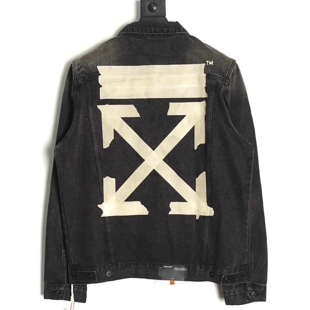 Off white yellow tape denim jacket,Off White Jacket,Jacket,APPAREL