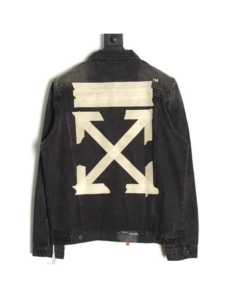 Off white yellow tape denim jacket,Off White Jacket,Jacket,APPAREL