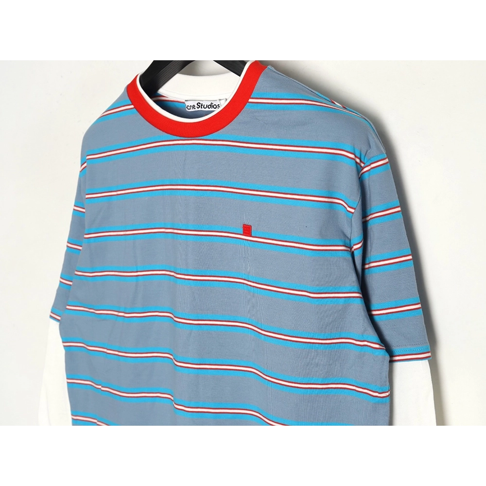 Acne Studios blue striped fake twopiece smiley longsleeved Tshirt,Acne Studios T Shirt,Tshirt,APPAREL