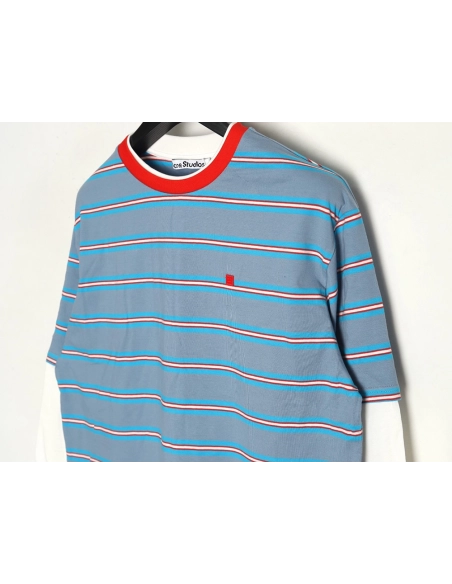 Acne Studios blue striped fake twopiece smiley longsleeved Tshirt,Acne Studios T Shirt,Tshirt,APPAREL