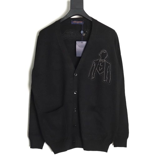 Louis Vuitton character beaded embroidered cardigan sweater,Louis Vuitton Sweatshirt,Low Price High quality,legit seller