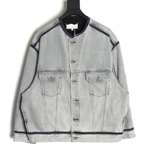 Maison Margiela collarless denim jacket,MAISON MARGIELA Jacket,Jacket,APPAREL