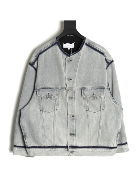 Maison Margiela collarless denim jacket,MAISON MARGIELA Jacket,Jacket,APPAREL