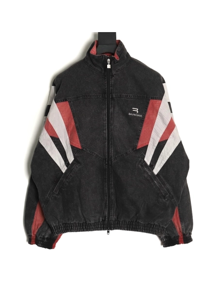 Balenciaga embroidered logo patchwork denim jacket,Balenciaga Jacket,Jacket,APPAREL