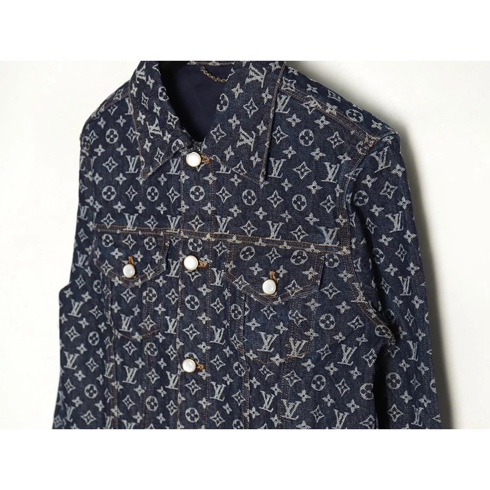 Louis Vuitton allover jacquard pearl button denim jacket,Louis Vuitton Jacket,Jacket,APPAREL