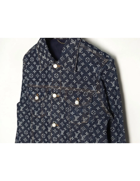 Louis Vuitton allover jacquard pearl button denim jacket,Louis Vuitton Jacket,Jacket,APPAREL
