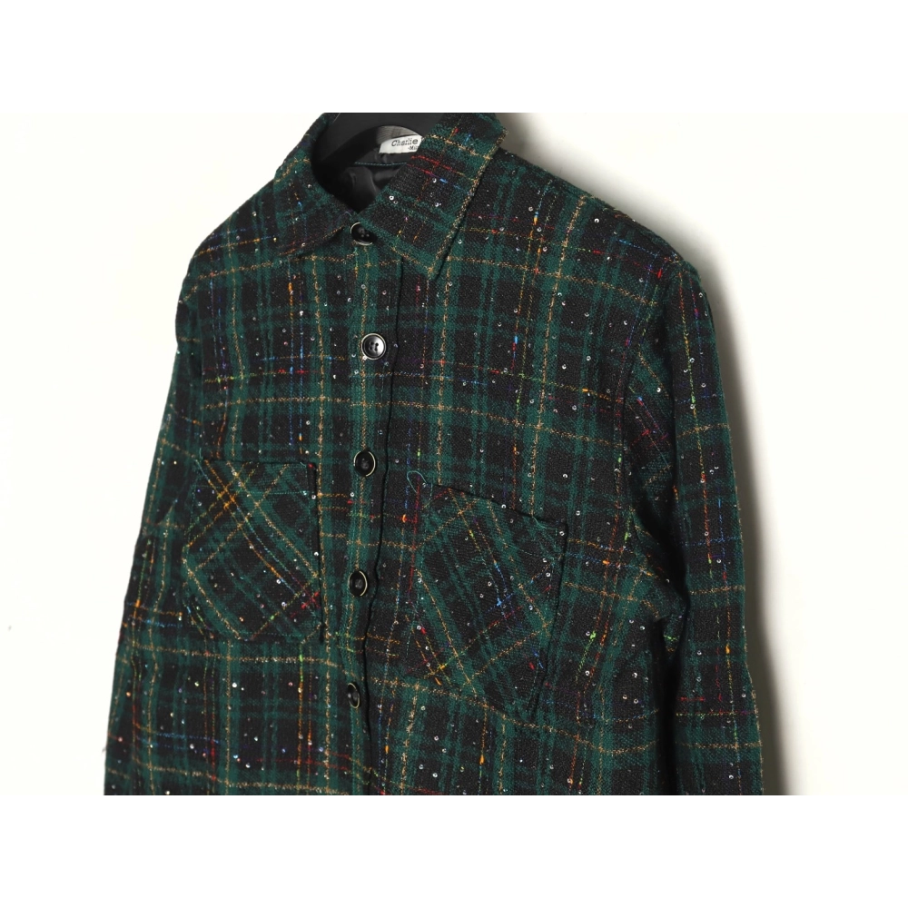 Charlie Luciano silver thread woven plaid shirt jacket TSK2,Charlie Luciano