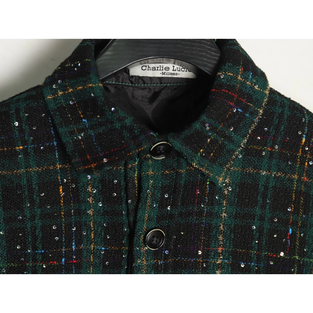 Charlie Luciano silver thread woven plaid shirt jacket TSK2,Charlie Luciano