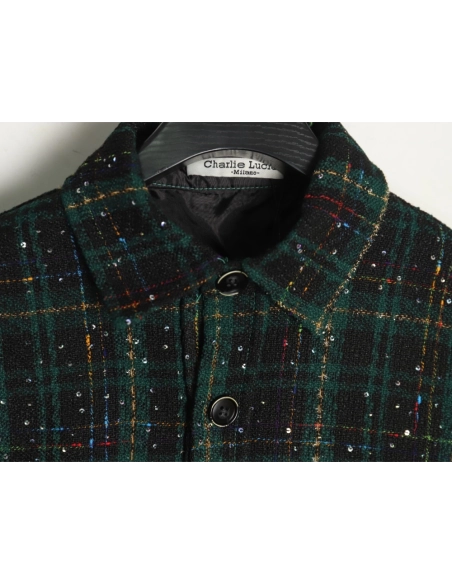 Charlie Luciano silver thread woven plaid shirt jacket TSK2,Charlie Luciano