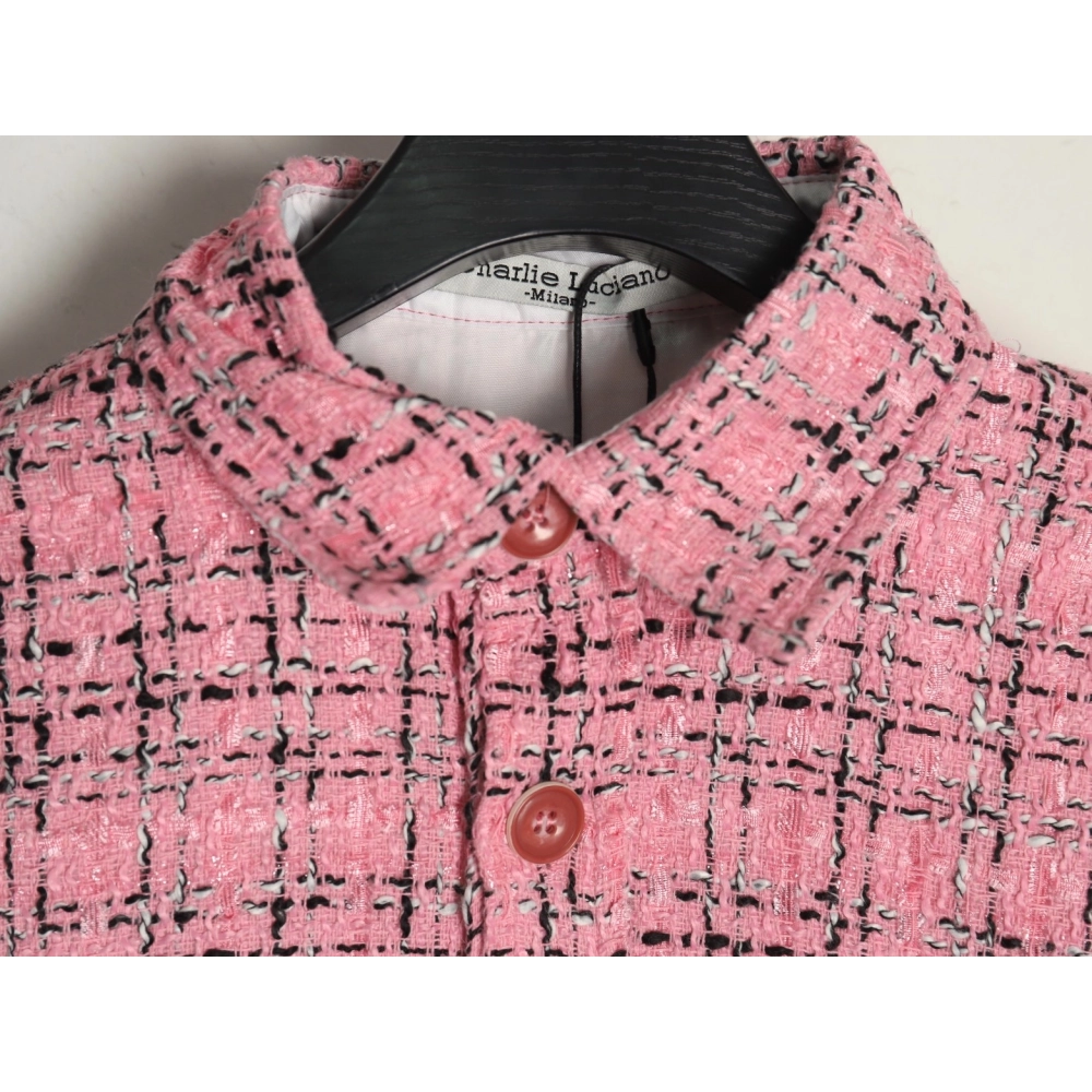 Charlie Luciano silver thread woven plaid shirt jacket TSK1,Charlie Luciano