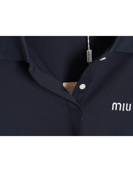 Miu Miu Lettering Embroidered Lapel Long Sleeve T-Shirt,Miu Miu