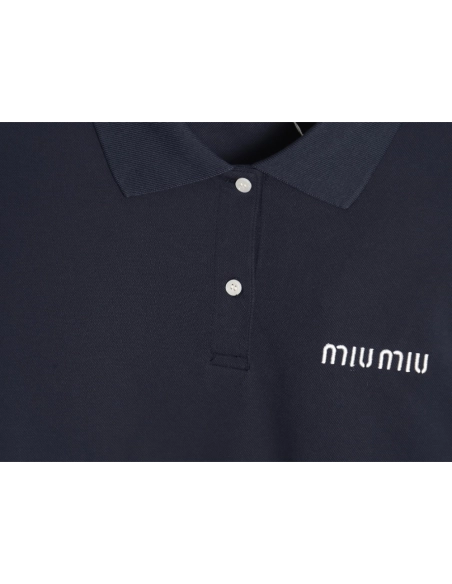 Miu Miu Lettering Embroidered Lapel Long Sleeve T-Shirt,Miu Miu