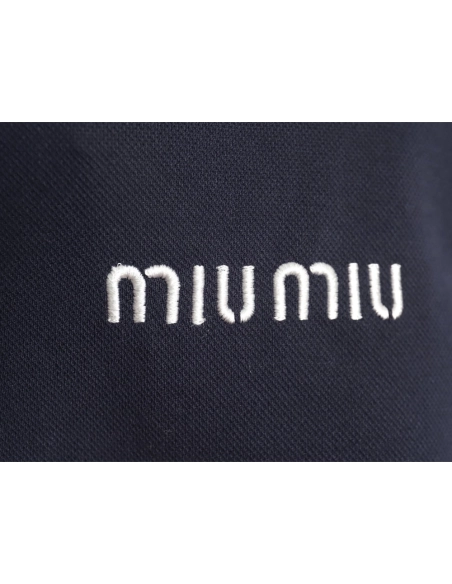 Miu Miu Lettering Embroidered Lapel Long Sleeve T-Shirt,Miu Miu